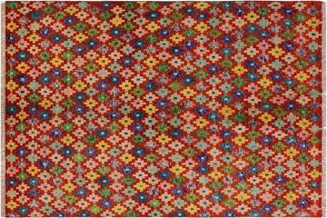 handmade Geometric Balouchi Red Blue Hand Knotted RECTANGLE 100% WOOL area rug 5' x 6'